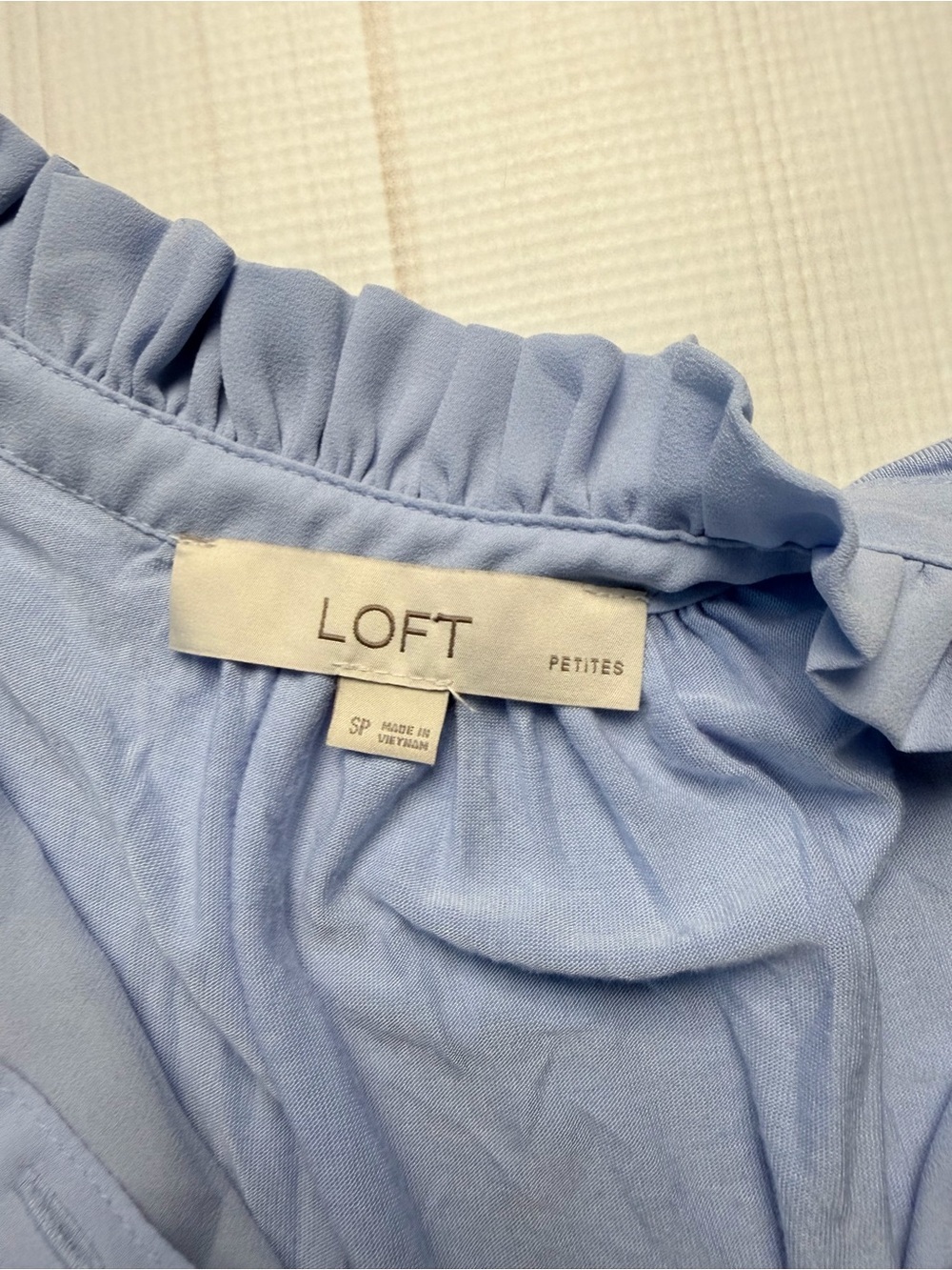 LOFT Light Blue Sleeveless Ruffle-Neck Shell - Picture 3 of 6
